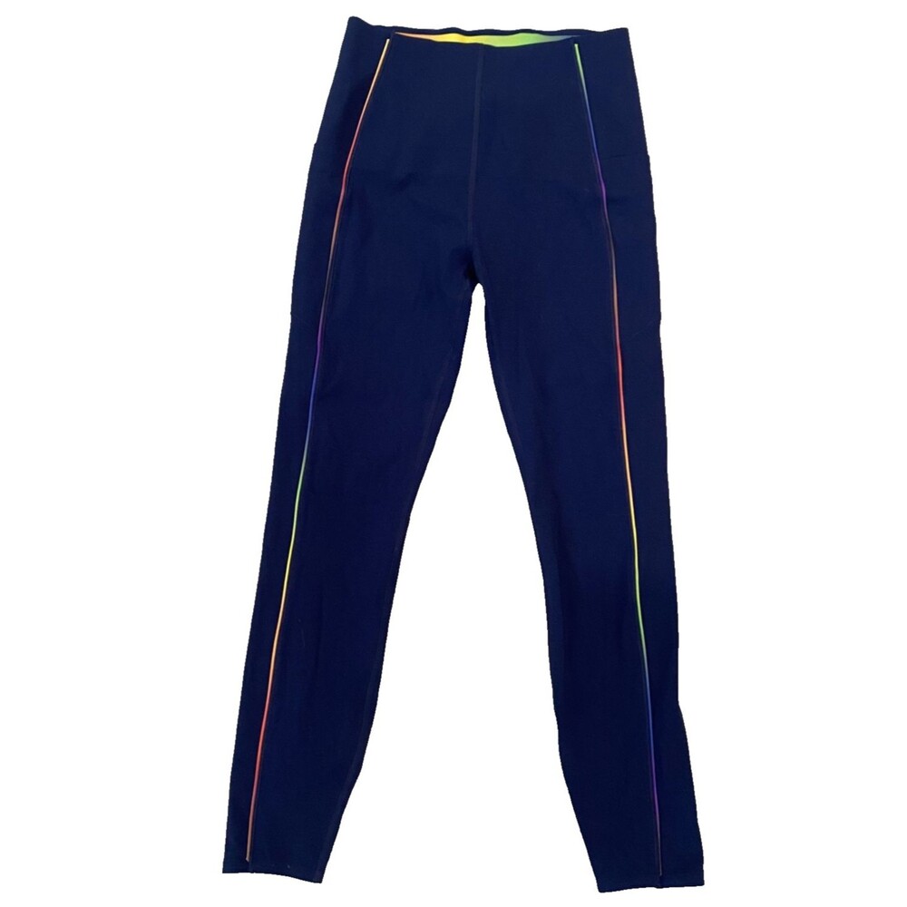 Sweaty Betty Power Full Length Leggings Size M Navy Rainbow Stripe Cell Pocket